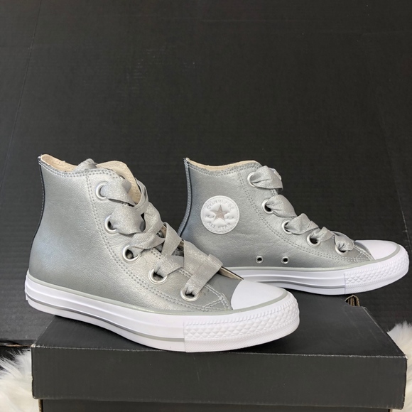 Converse All Star High Top Silver Metallic Shoes 6 - Picture 3 of 8